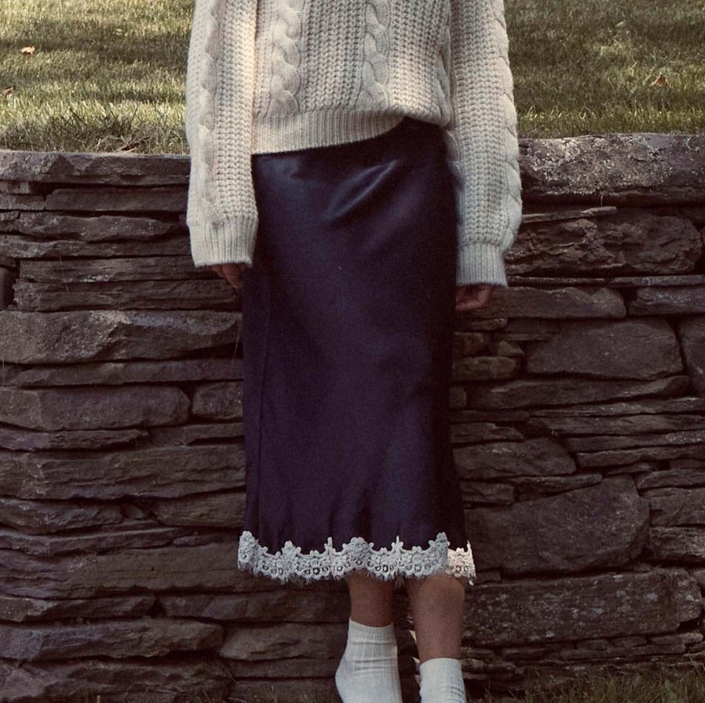 Doen Elowen Skirt Deep Navy Silk Slip Small S